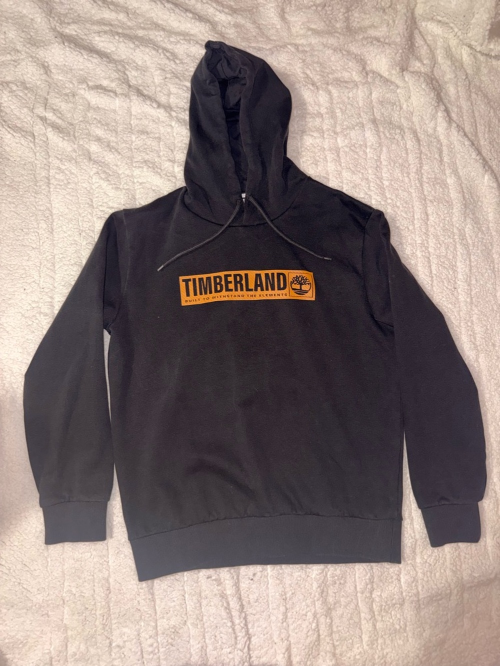 Timberland Black Hoodie with Yellow Logo Patch Size Medium